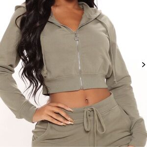 Fashion Nova Olive Green Cropped Hoodie
